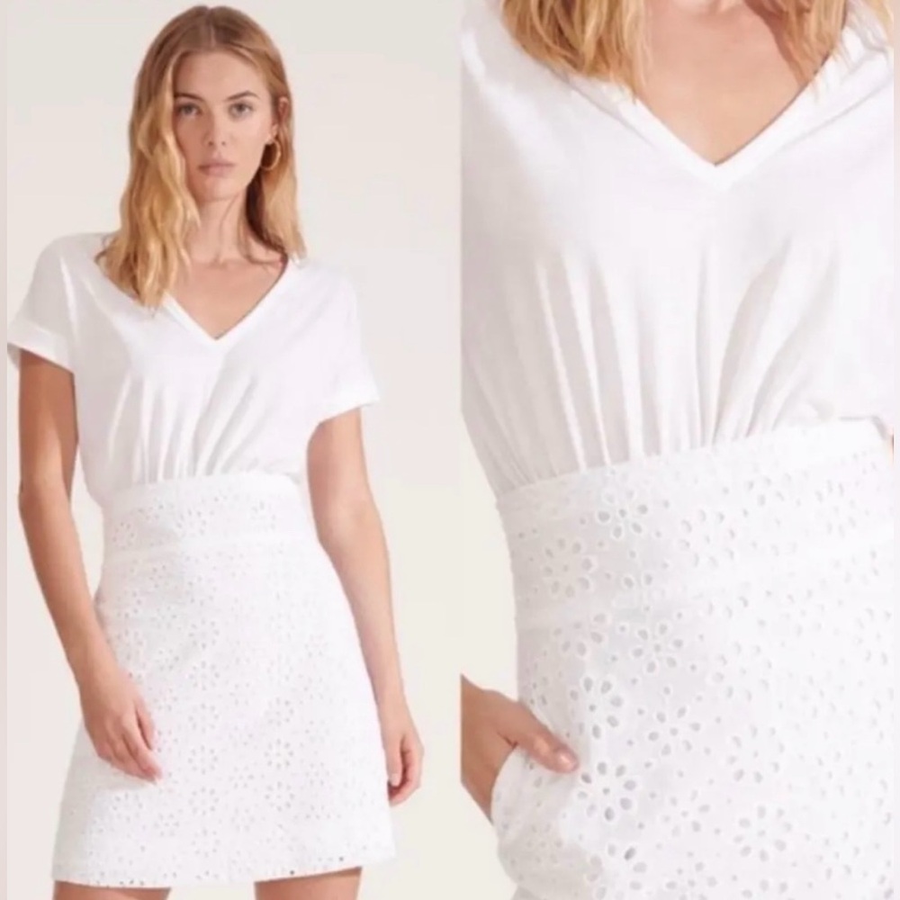 Veronica Beard Jiya Eyelet T-Shirt Dress in White Size Large Coquette Soft Girl - Picture 13 of 13